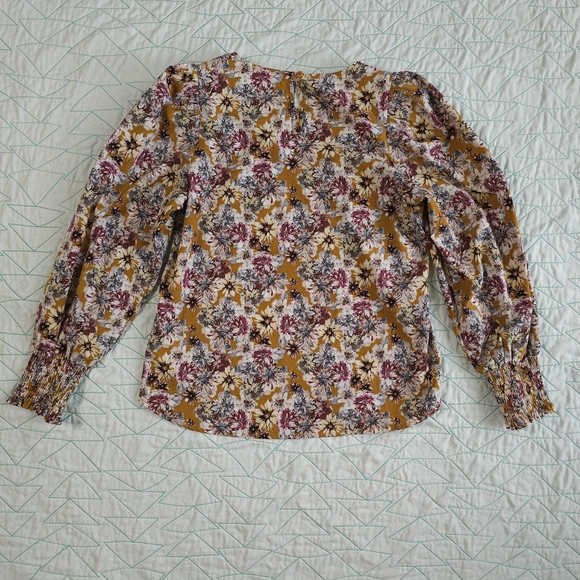 Pleione Mustard Multicolor Floral Long Puff Sleeve Blouse - Picture 4 of 6